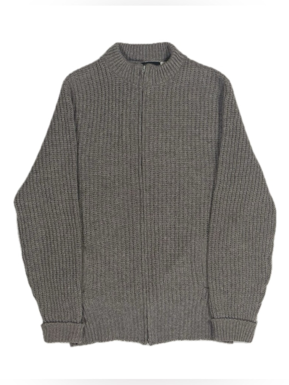 Vtg Northern Isles Wool Nylon‎ Blend Grey Zip Cardigan Knit Sweater Men Large